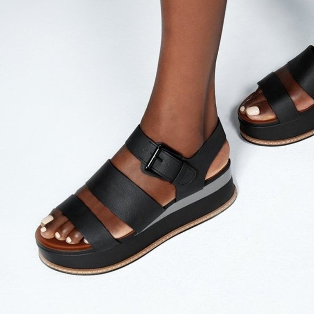 Naturalizer Billie Black Leather Platform Sandal, 11 - Picture 2 of 13